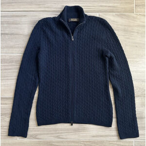 Loro Piana Sweater Women's 42 Navy Blue Baby Cashmere Cardigan Cable Knit Italy